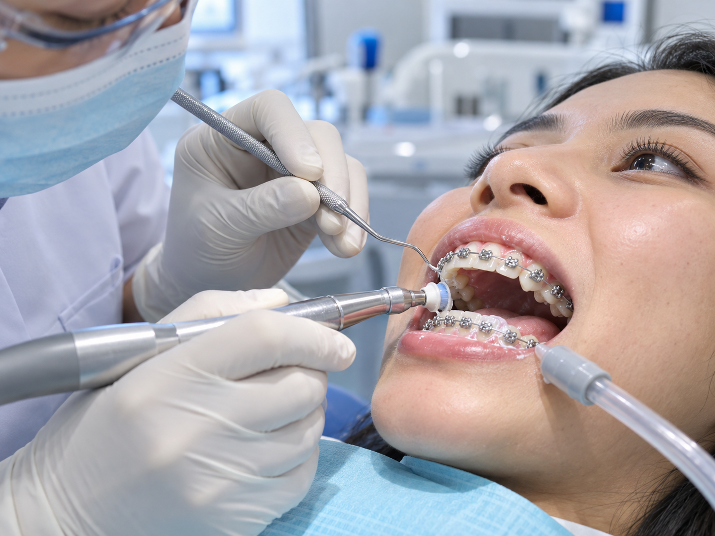 scaling and polishing with braces