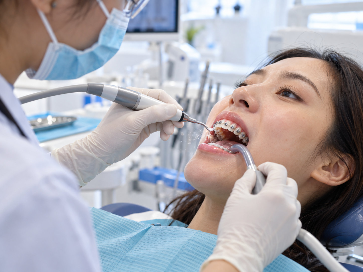 scaling and polishing with braces