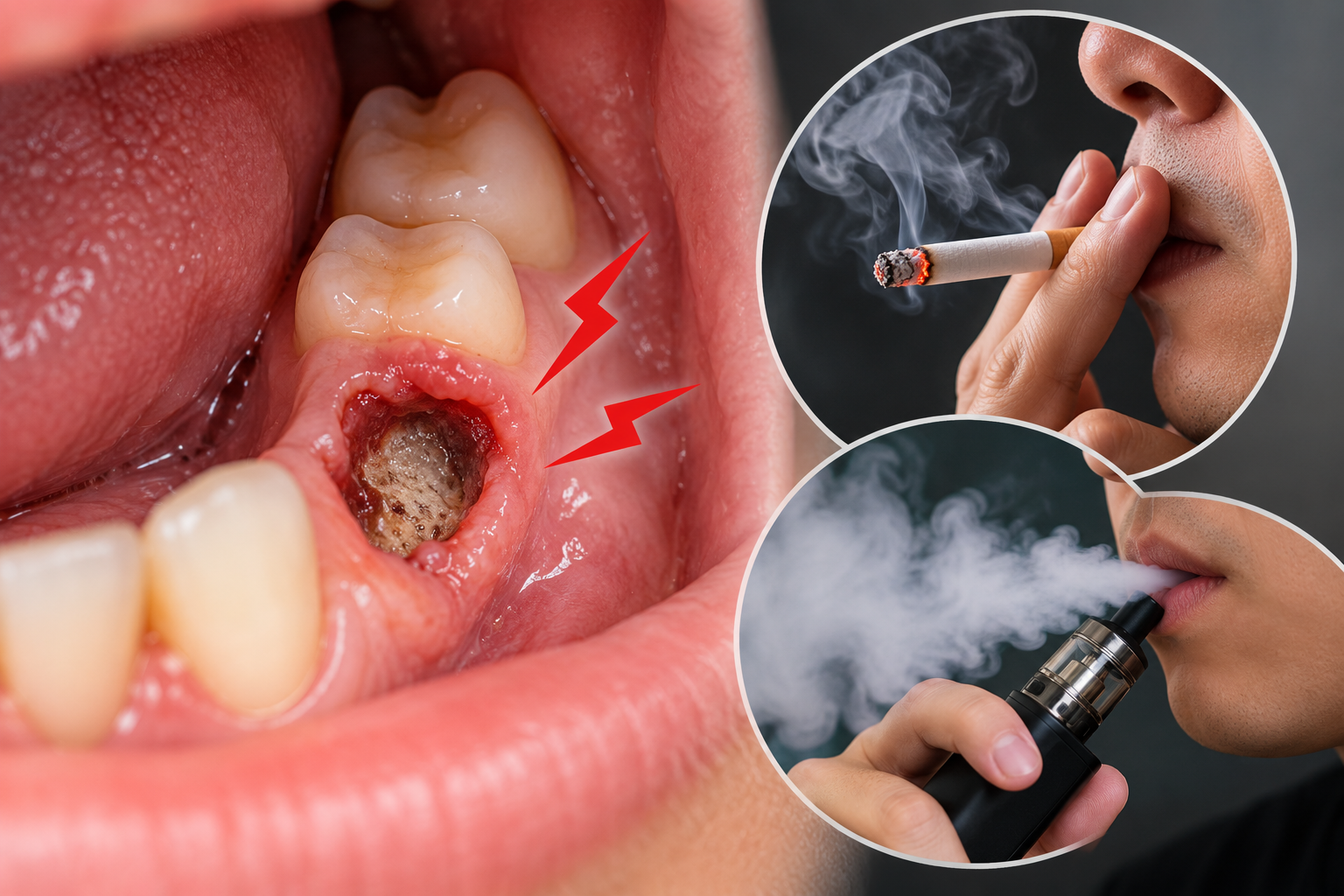 dry socket symptoms (smoking and vaping)
